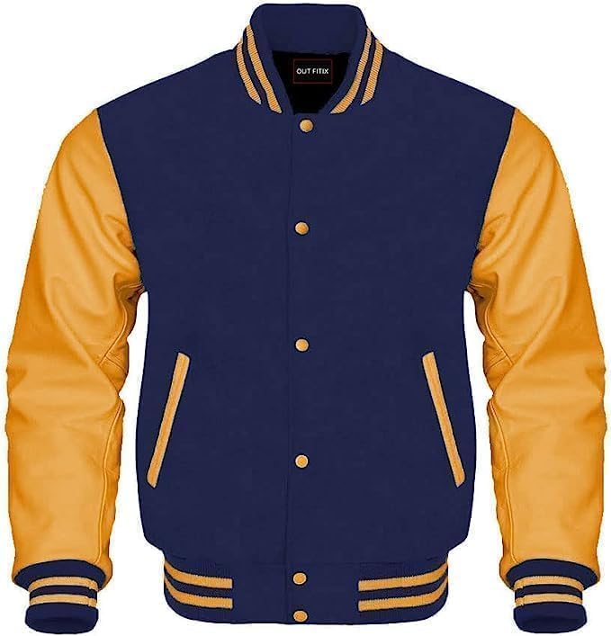 Men's Varsity Leather Jacket Letterman, Wool and Leather Sleeves, Multi-Colors