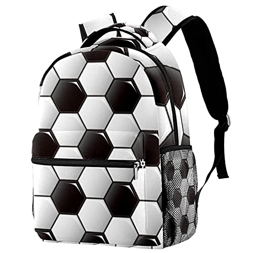 Sac à dos football noir et blanc pour campus avec porte-bouteille
