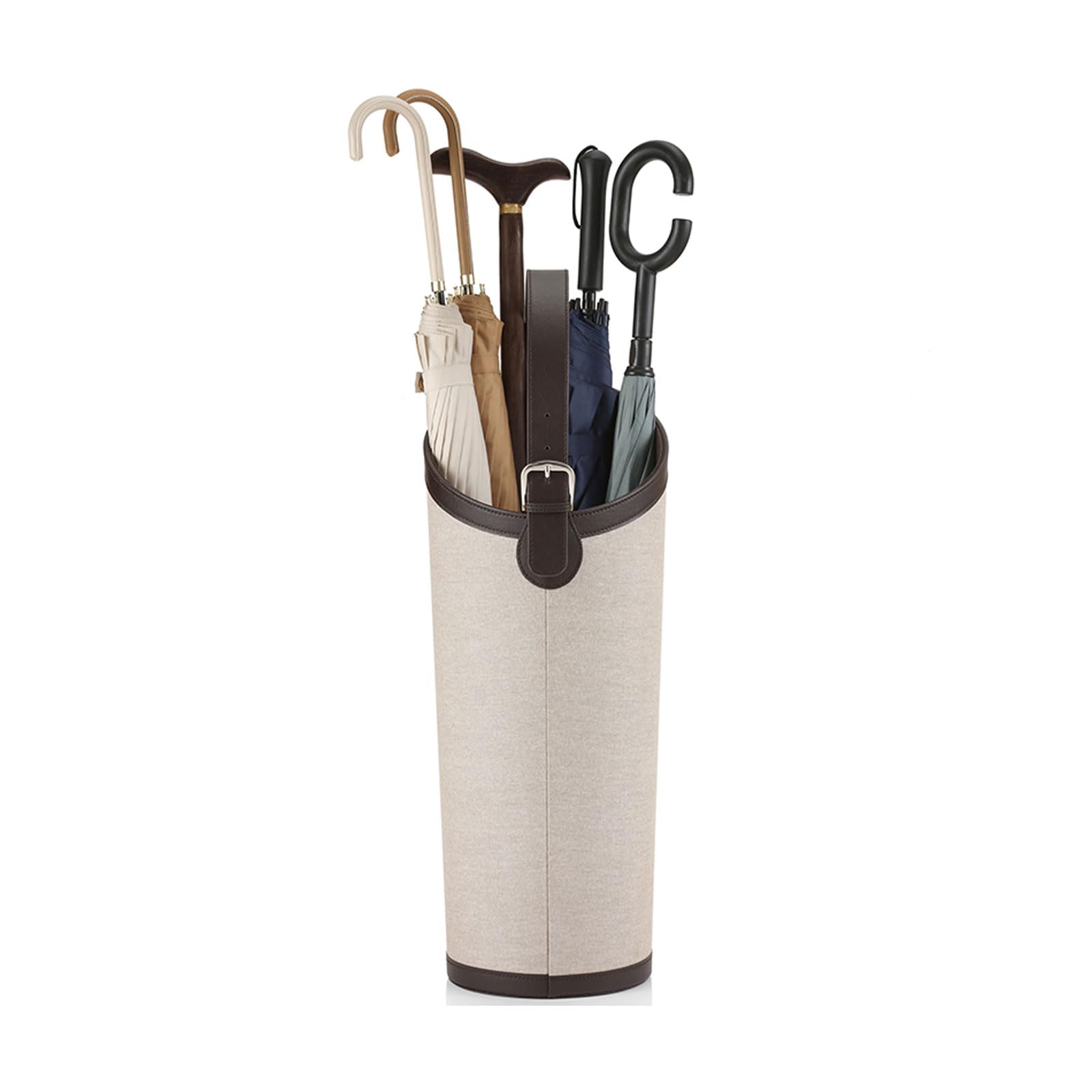 sdSDGrw umbrella stand, Modern Leather Umbrella Stand - Stylish Round Entryway Holder with Removable Drip Tray for Indoor Use(Beige)