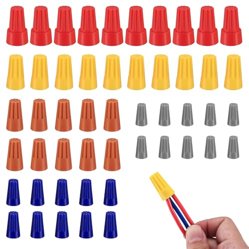 50 Pcs Electrical Wire Connectors Kit for 10-22 AWG Wires,Spring Wire Nuts Colourful Twist Caps for Quick Secure Connections Screw Terminals & Cable Connectors Electric Wire Caps Assortment