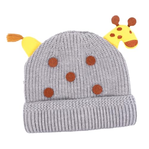 Beaupretty Giraffe Knit Beanie Hat for Infants Warm Woolen Cap Cute Knitted Winter Hat for Boys and Girls for Outdoor Activities Grey