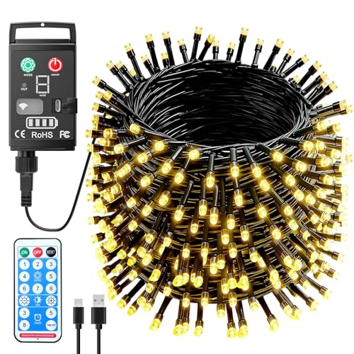 Kinamy LED Lichterkette Außen Batterie, 20M 200 LED Warmweiß...
