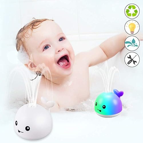 Vista 26 de ZHENDUO Juguetes de baño para bebés, juguetes de baño iluminados, juguetes de bañera con aspersor para niños pequeños, niños pequeños, juguete