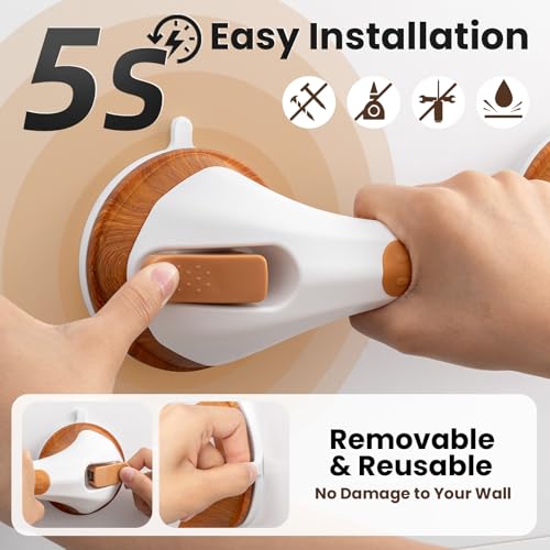 Image of TAILI Grab Bars for Bathtubs and Showers 2 Pack Suction Grab Bar, Heavy Duty Shower Handle Removable Bath Handrails for Seniors and Elderly, Bathroom Safety Grip No Drilling Waterproof, Wood Grain, G9