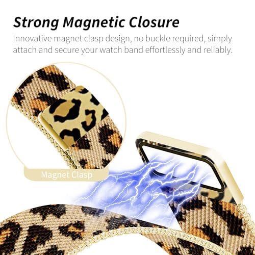 TJCENXIN Band for Apple Watch Bands for Women 46mm 45mm 44mm 42mm 49mm, H-shaped Metal Mesh Magnetic Strap Stainless Steel Clasp for iWatch Series 11 10 9 8 7 6 5 4 3 2 1 SE Ultra Leopard Print - image 2