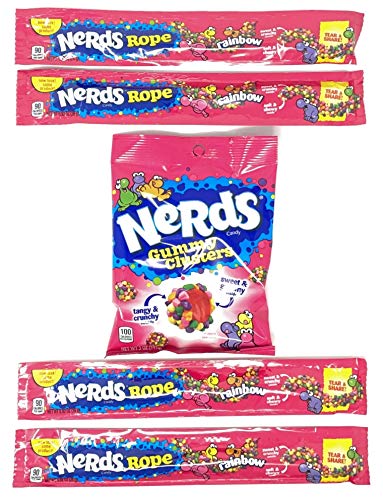 Nerds Gummy Clusters 5oz & Nerds Rainbow Rope Variety Pack (Variety Pack of 5)
