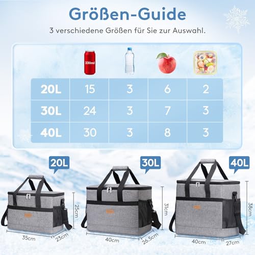 Lifewit 30L 50 Dosen Kühltasche Groß faltbar Kühlkorb Kühlbox Isoliertasche Thermotasche Picknicktasche für Lebensmitteltransport, Grau 2