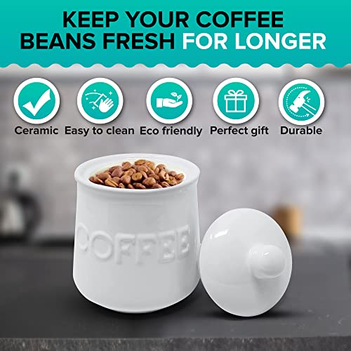 Kovot Ceramic Coffee Canister - Embossed Coffee Jar With Air-Sealed Lid - Best Coffee Preserver - Airscape Coffee Container - Easy To Wash, Color: Ivory White, Measures: 6”H #TOP2