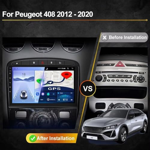 Radio de coche 2 DIN para Peugeot 308 y 408 con Carplay Android Auto inalámbrico 2