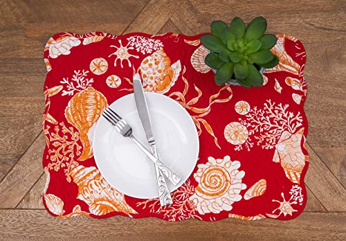 Image of Ruby Red & Orange Vintage 100% Cotton Quilted Set of 6 Placemats 13 inch x 19 inch