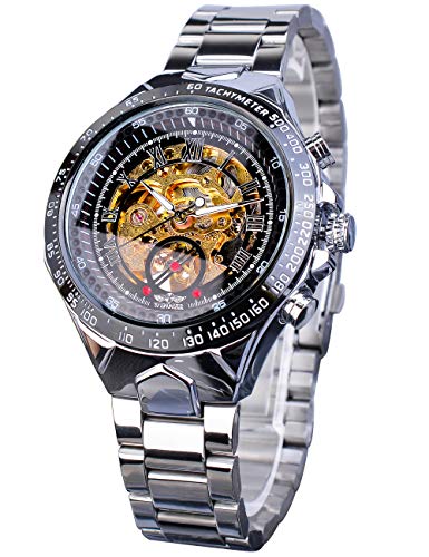 Winner Reloj de pulsera deportivo automático de acero inoxidable con mecanismo dorado