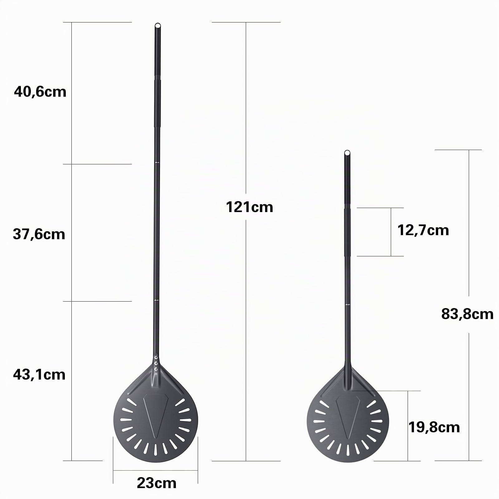 30cm & 23cm Pizzaschaufel, 30cm Pizzaschaufel aus hart eloxiertem Aluminium mit Griff Guter Griff
