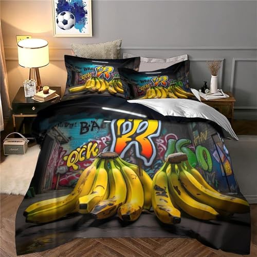 Linge de lit imprimé 3D bananes housse couette respirante single