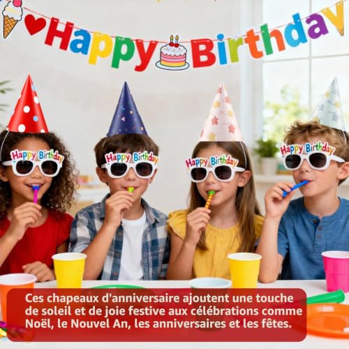 Wozzies 10 Pcs Chapeau Anniversaire, Chapeaux De Fête pour Adulte Livré avec un Cordon Élastique, Chapeaux Cône de Fête Accessoires de jeu de Fête Amusant pour Les, Noël, Nouvel An – vue 6