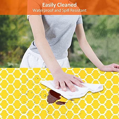 Kenobee 8Ft Picnic Table And Bench Fitted Tablecloth Cover, 96"X30" Flannel Backing Elastic Edge Waterproof Wipeable Plastic Cover Vinyl Tablecloth For Home Goods Indoor Outdoor Patio, Yellow Moroccan #TOP2