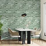 EPPKILY Green Brick Wallpaper Peel and Stick Faux Brick Contact Paper for Backsplash Self Adhesive Waterproof Contact Paper Vintage Stone Wallpaper for Balcony Walls Living Room Kitchen 15.7'×78.7'