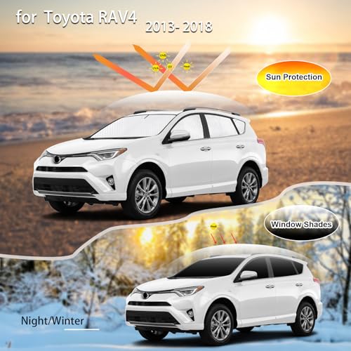 Image of KMF 8pcs Thicken Sun Shades for Toyota RAV4 2013-2018 Accessories, Full Car Window Covers Sunshade for Windshield Side Rear, UV Block and Blackout Privacy for Car Camping Outdoor