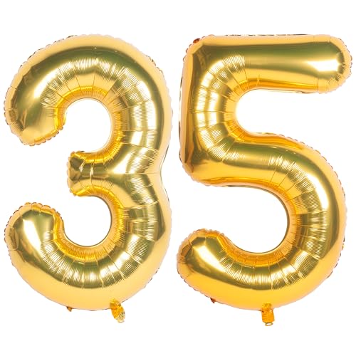 Image of 40 Inch gold Number Balloons 35 Helium Foil Mylar Balloon | Birthday Party banquet Decoration 35