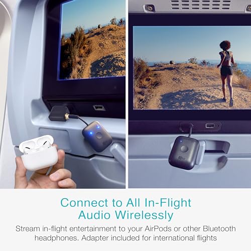 Image of MEE Audio Connect Air in-Flight Bluetooth Wireless Audio Transmitter, with Extra Dual 3.5mm Jack AUX Adapter, for up to 2 AirPods /Other Headphones; Works with All 3.5mm Aux Jacks, Black