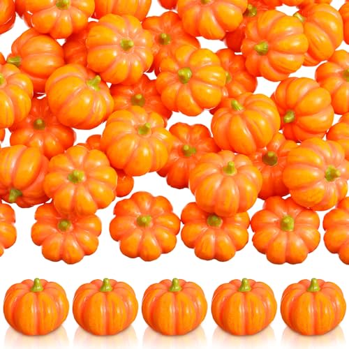 Poen 50 Pcs Resin Pumpkins for Decorating Halloween Miniature Pumpkin Artificial Mini Pumpkins Decoration for Halloween Party Gifts Home Cake Decoration Craft DIY(Classic Style)