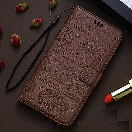 Image of ClickCase for Samsung Galaxy M35 5G Marble Elephant Embossing Series Faux Leather Magnetic Card Holder Wallet Kickstand Case Flip Cover for Samsung Galaxy M35 5G (Brown)