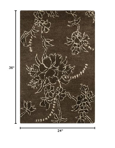 Tapete decorativo rectangular de lana marrón 2x3 ft miniatura 2