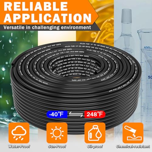 Image of CheeMuii 300 FT 1 /4 inch DOT Air Line 1 /4 PA12 Nylon Pneumatic Tubing 91 Meter 1 /4 Inch OD Pneumatic Air Tubing Pipe Hose Line for Semi Truck Trailer or Industrial Air System