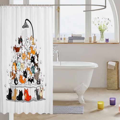 Image of Feelyou Cute Dogs Shower Curtains Lovely Funny Hilarious Bathroom Curtain for Kids Women Men Cartoon Animals Bathroom Accessories Waterproof Polyester Fabric for Stalls Bathtubs 72 inchx78 inch