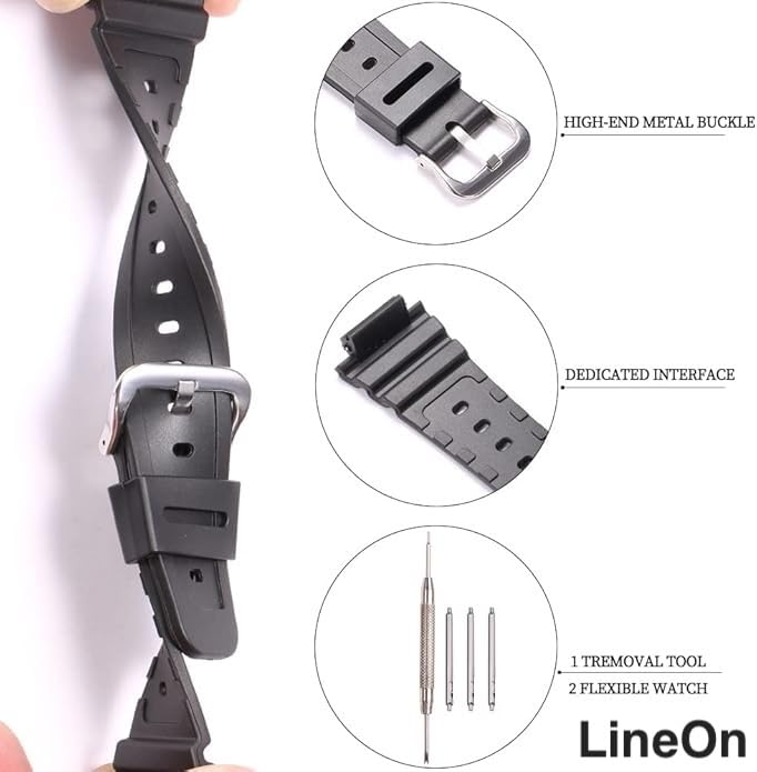 Image of Lineon 16mm Resin Soft Watch Strap Compatible With CASIO GM-2100 GA-2100 GA-2110 GA-B2100 with Tool and Pins
