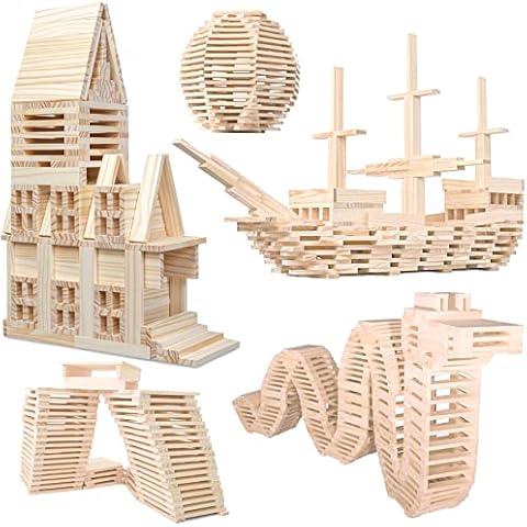 NiToy Wooden Plank Building Blocks 200PCS Sensory Toy for Kids, Montessori STEM Playset with Natural Pine Wood Creative Shapes for Educational Preschool Learning 3D Space Stacking Games for Boys Girls Cover
