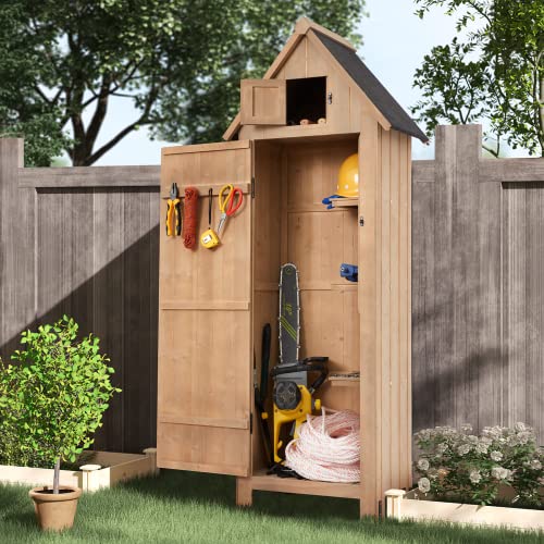 Dnyker Outdoor Storage Shed, 70" Wood Garden Sheds With Lockable Doors, Weather Resistant Tool Shed For Patio, Garden, Backyard, Lawn #TOP1