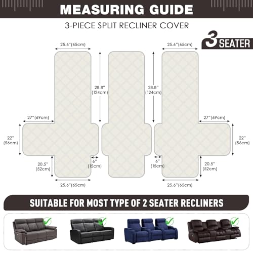 Image of TAOCOCO 100% Waterproof Recliner Couch Cover with Elastic Straps, Non Slip Split Couch Covers for Reclining Couches, Reclining Sofa Cover Furniture Protector for Kids Pets(3 Seater, Maroon)
