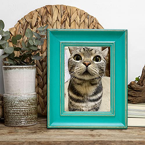 Limesunsfire Rustic Picture Frames Solid Wood Turquoise Display Pictures 4X6 With Mat Wall Mounting Or Tabletop Display Distressed Photo Frame For Wall With Hd Acrylic Cover Farmhouse Wall Décor #TOP4