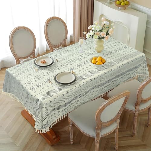Image of Cortina Tablecloth for Dining Table Waterproof Table Cover, Cotton Linen Fabric Rectangle Tablecloth (Boho-Full, 6 Seater)