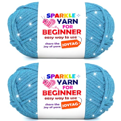 Image of 2 Pack Sparkle Beginner Crochet Yarn for Crocheting Knitting Multicolor Easy Crochet Yarn for Beginners(Lake Blue)