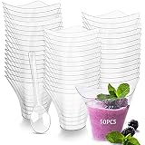 Xingsky Pack of 50 Dessert Cups with Spoons, 100ml Dessertschalen Plastik, Dessertbecher, Reusable Plastic Dessert Cups, DIY Plastic Dessert Cups, Cups for Mousse Pudding Ice Cream Food Dessert Party
