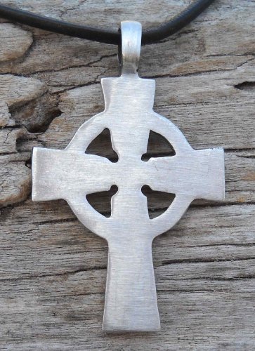 Trilogy Jewelry Pewter Celtic Cross Irish Wales Pendant On Leather W/Swarovski Crystal Light Green August Birthday #TOP2