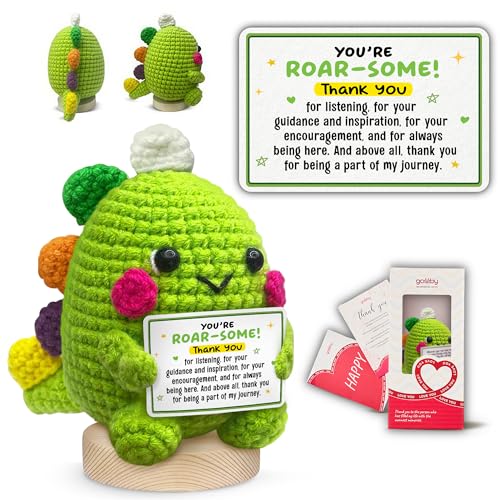 Gossby Handmade Dinosaur Crochet with Youre Roar-Some! Thank You for Listening & Being A Part of My Journey Card - Teacher Appreciation Gifts - End of Year Mentor Coach Thank You Gift for Friend