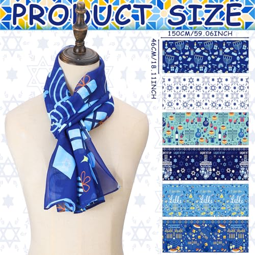 Cozypower 6 Pcs Hanukkah Scarves Chanukah Gifts with Hexagram Menorah Lightweight Soft Chiffon Scarves for Women Holiday Outfits Costume Party Supplies2