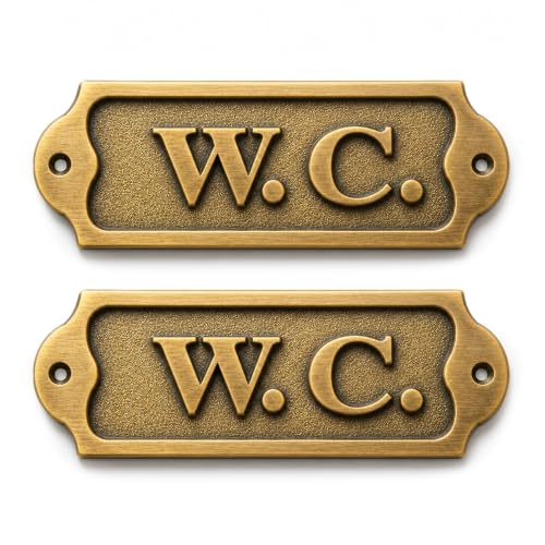 2 Pack Metal Vintage W.C. Door Sign with 4 Brass Screws for Home