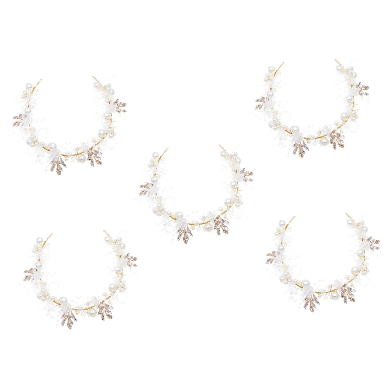 MAGICLULU 5 Pz Cerchietto Con Perle e Diamanti Ragazza Dei Fiori Fasce Per Bambini Gioielli Per Copricapo Di Foglie Di Nozze Sposa Lega Manuale Accessori Per Bianca