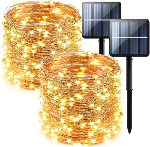 DAHAN 2 Pack Cadena Luces Solares para Exterior 8 Modos IP65 Impermeable, Luz Nocturna de Cielo Estrellada con Alambre...