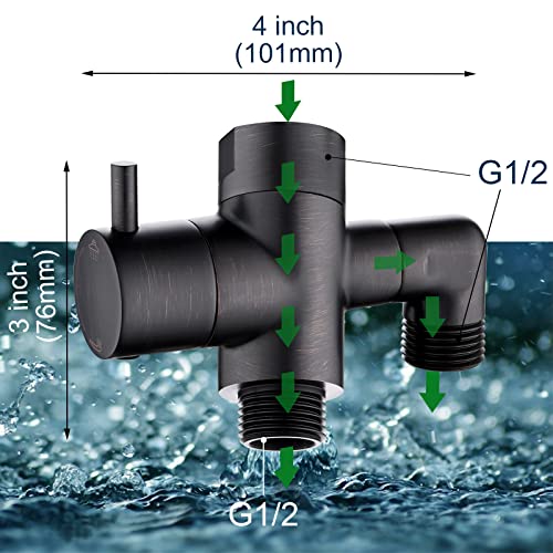 Bright Showers Brass Shower Arm Diverter Valve For Hand Held Showerhead And Fixed Spray Head, 3-Way Shower Head Diverter Valve, Oil-Rubbed Bronze #TOP1