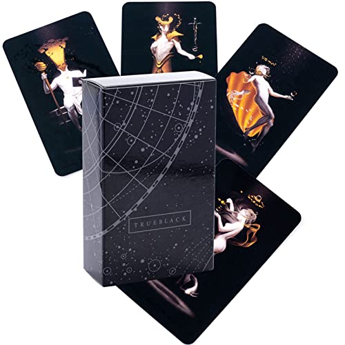 Fikujap Dunkelschwarzes Tarotkartendeck Englische Version, 78 Klassische Holographische Tarotkarten Wahrsagewerkzeug, Brettspiel Für Familienfeiern Cover