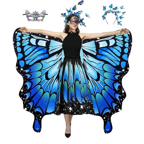 Costume de papillon pour femme avec ailes colorées et serre-tête 3pcs