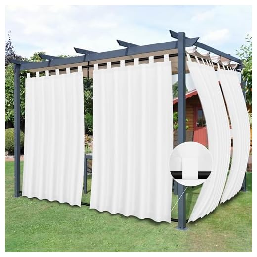 Easy-Going Outdoor Patio Curtains Detachable Tab Top Windproof Weatherproof Curtain for Cabana, Porch, Pergola and Gazebo, Tab Bottom Drape, 2 Panels, 54W x 84L inch, White