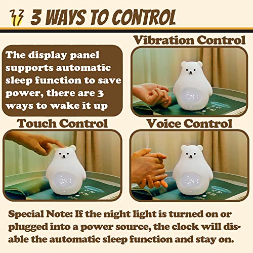 Jrosing Bear Night Light For Kids, Cute Alarm Clock, Kawaii Stuff, Remote Control 7 Colors Children Silicone Usb Rechargeable Portable Lamp For Baby Teen Boys Birthday Gift Bedroom Room Decor #TOP2