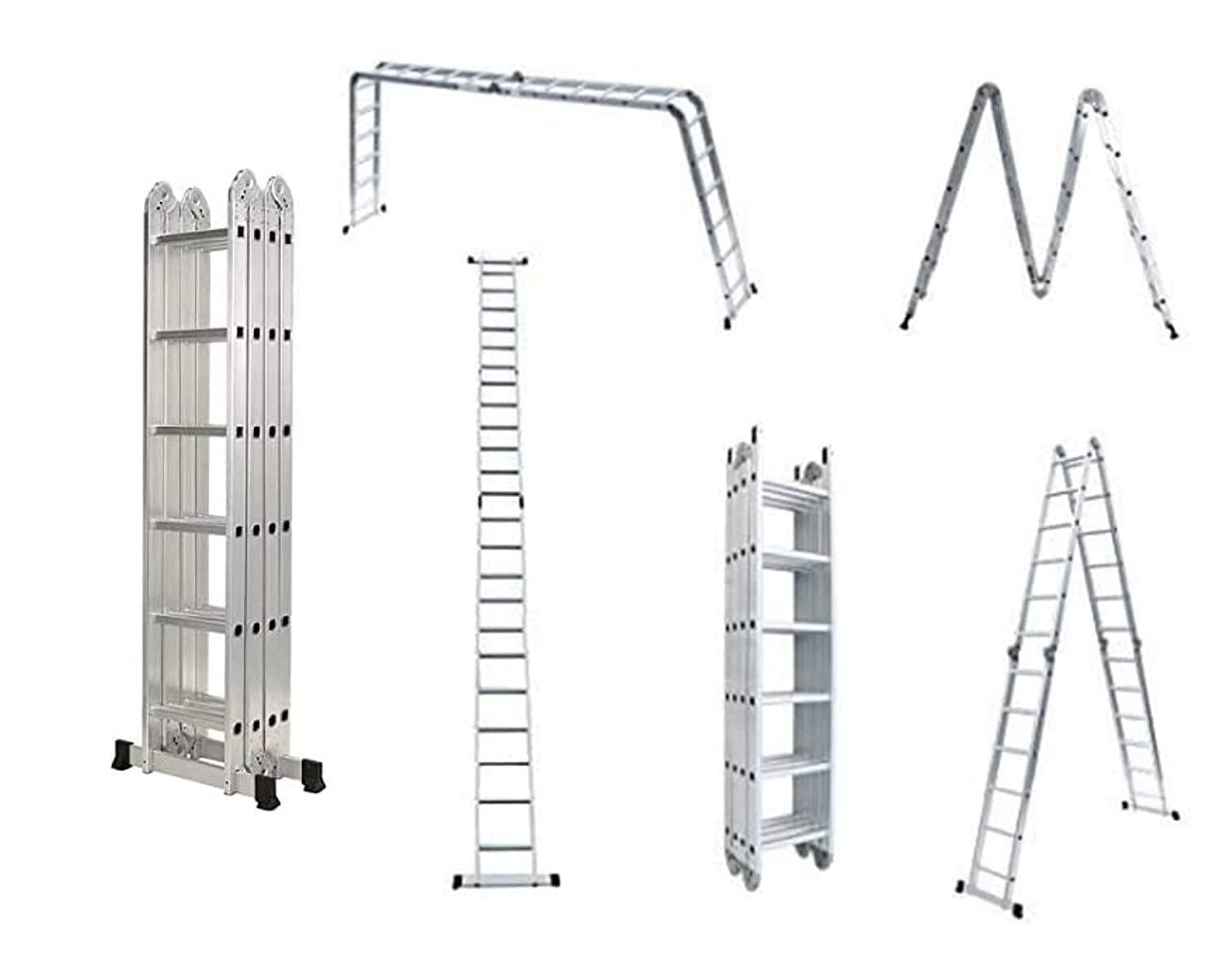 SUNRISE Folding Ladder Multi-Purpose Aluminum Extension Ladder, 7 in 1 Step Ladder Folding Adjustable Telescoping Heavy Duty Scaffold (4 * 6 Step, Silver)