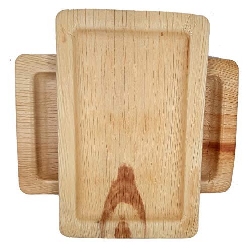 Dtocs Palm Leaf Plates 7x11 Inch Rectangle (Pack 50) | Bamboo Look Eco-friendly, Compostable, Natural, Disposable Platter Charcuterie Board Serving Tray For Weddings, Birthday Parties