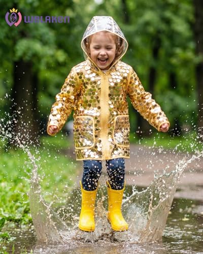 Image of WELAKEN Girls Sequin Raincoat Waterproof Reusable Hooded Outwear Rain Jacket with Lining